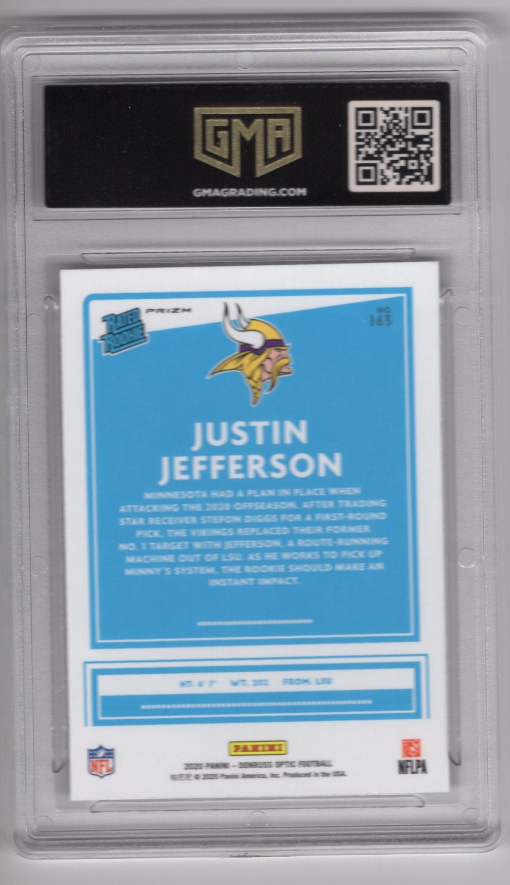 2020 DONRUSS OPTIC JUSTIN JEFFERSON #163 RATED ROOKIE SILVER PRIZM GEM MINT 10