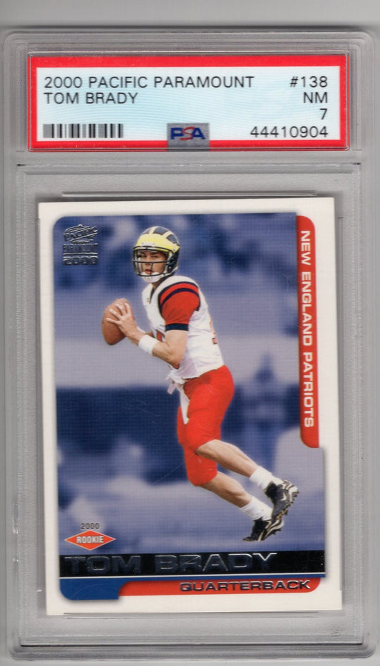 2000 PACIFIC PARAMOUNT TOM BRADY ROOKIE CARD PSA 7 NM #138