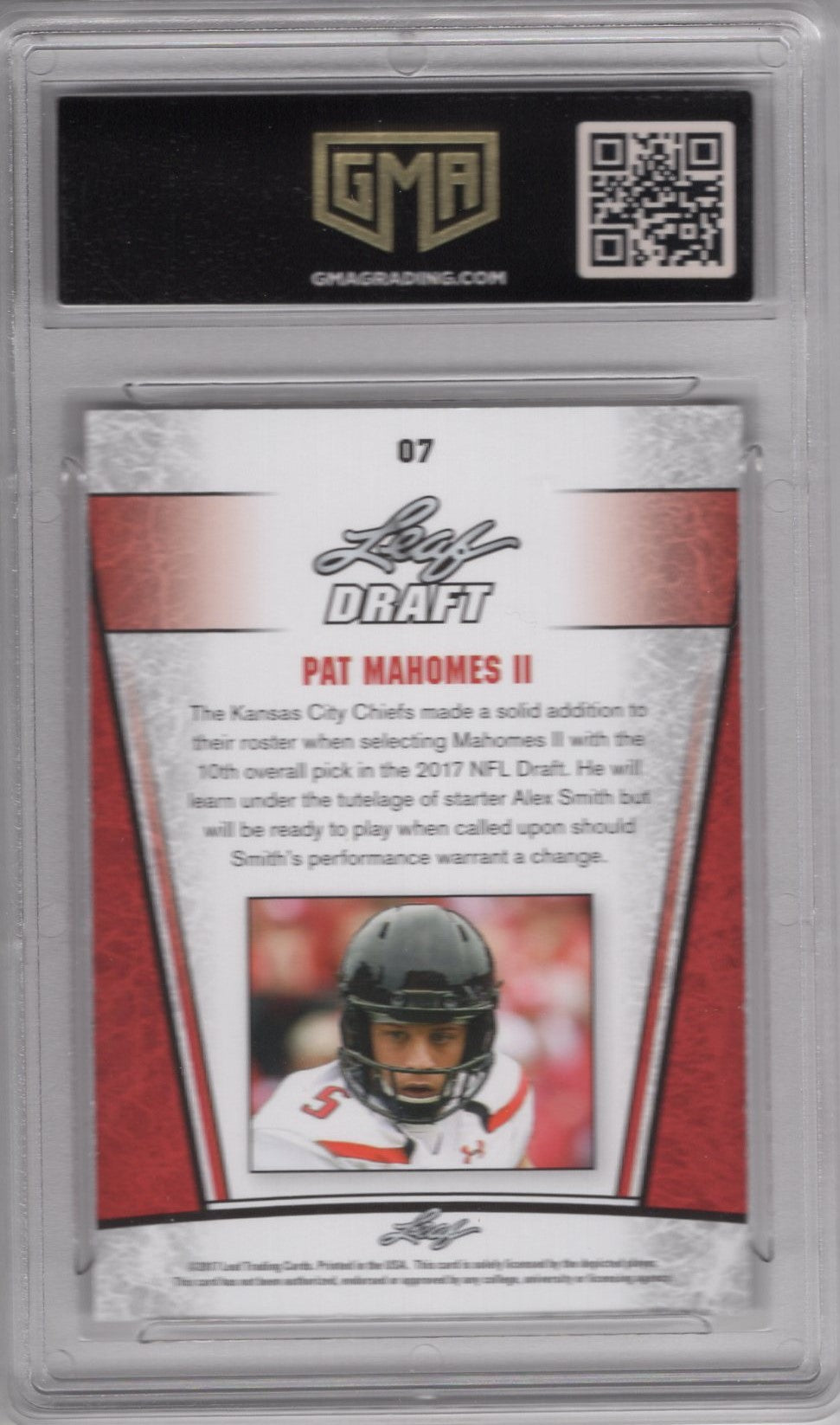 2017 LEAF DRAFT PATRICK MAHOMES II ROOKIE CARD #7 SILVER GEM MINT 10