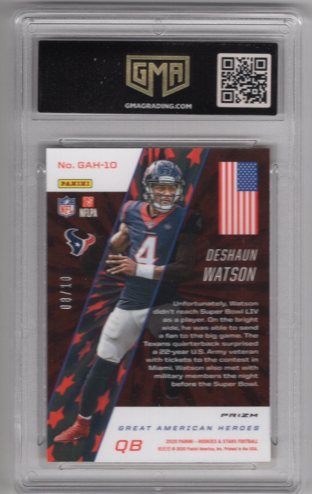 2020 ROOKIES AND STARS DESHAUN WATSON GREAT AMERICAN HEROES GOLD PRIZM 8/10 GEM MINT 10