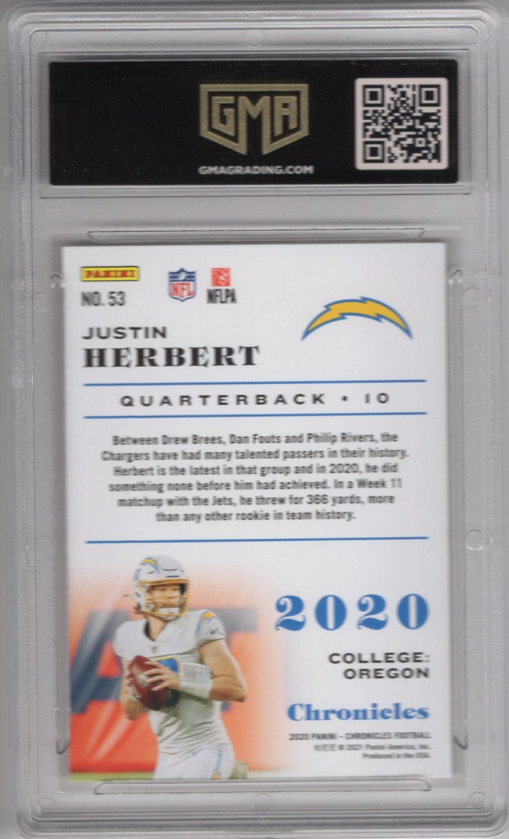 2020 CHRONICLES JUSTIN HERBERT #53 GEM MINT 10 ROOKIE CARD