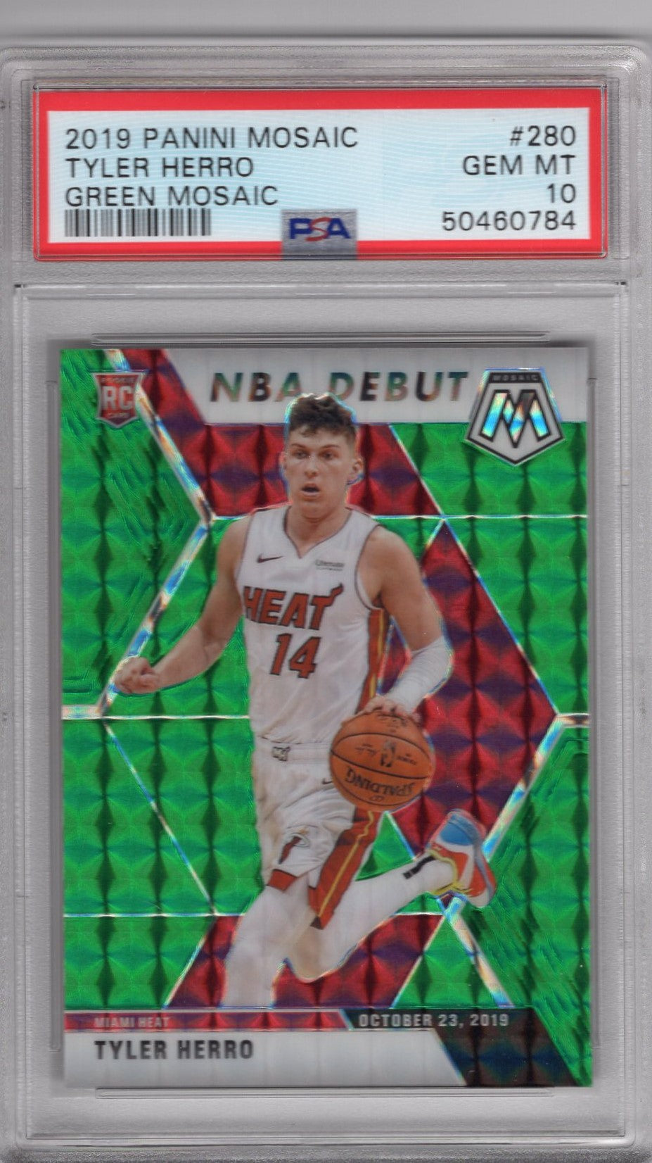 2019 PANINI MOSAIC TYLER HERRO GREEN MOSAIC PSA 10 ROOKIE CARD #280