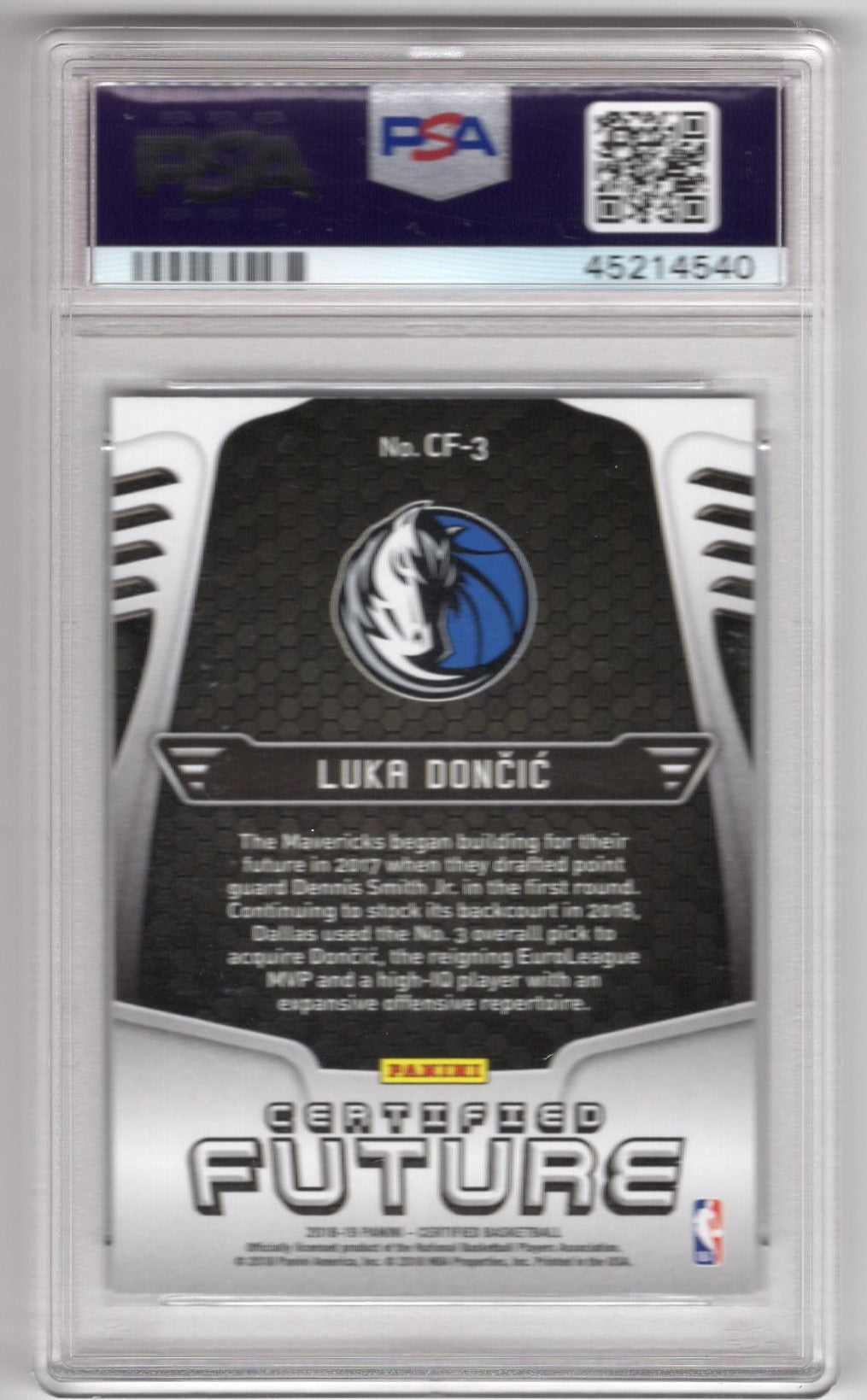 2018 PANINI CERTIFIED LUKA DONCIC ROOKIE CARD #CF-3 CERTIFIED FUTURE PSA 9