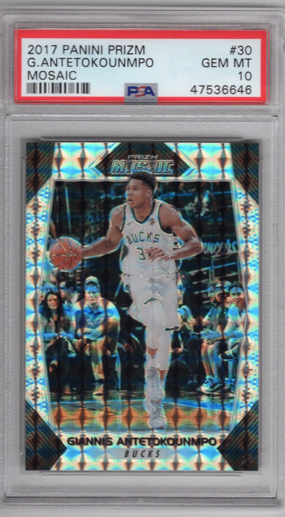 2017 PANINI PRIZM GIANNIS ANTETOKOUNMPO PSA 10 SILVER MOSAIC #30