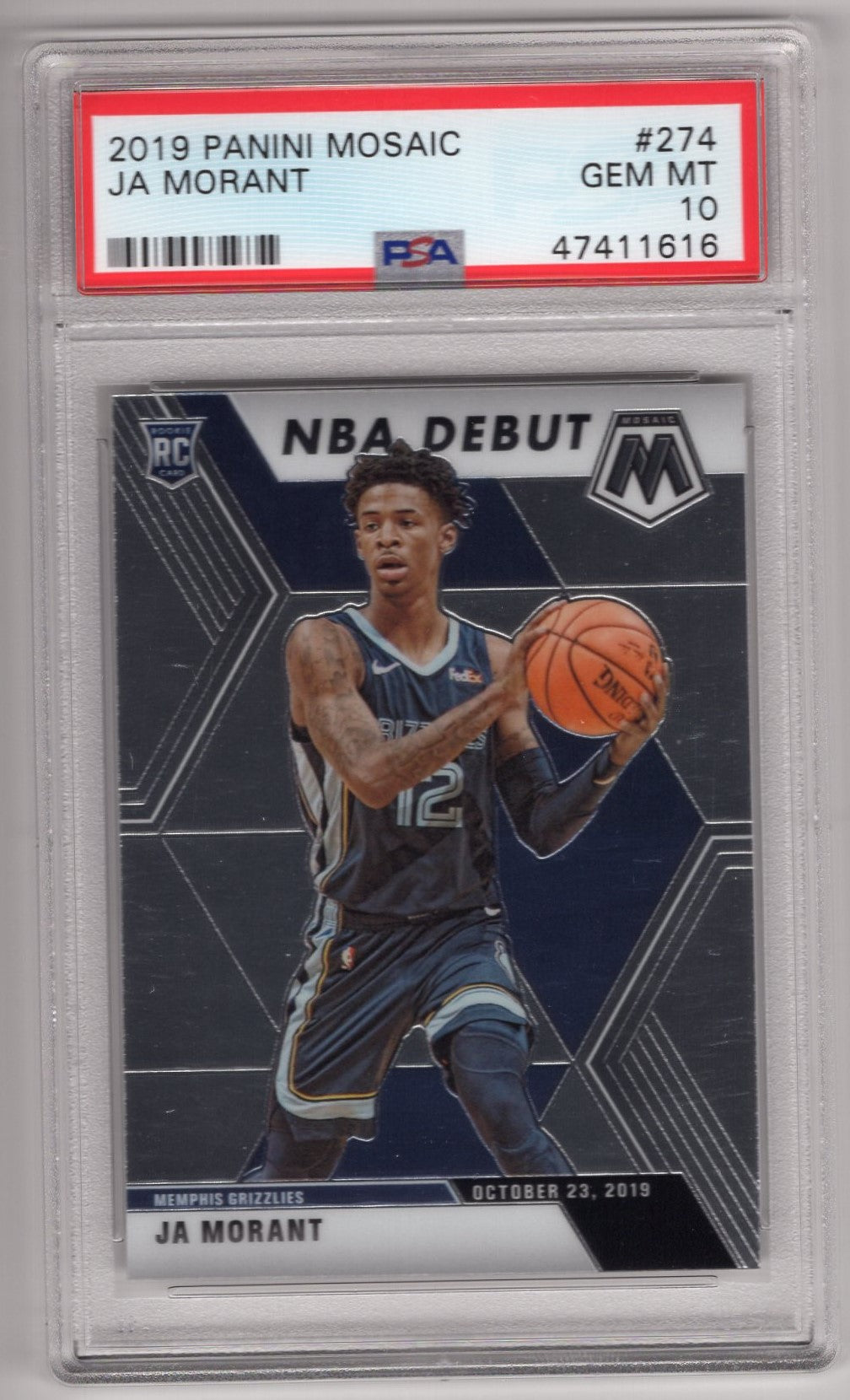 2019 PANINI MOSAIC JA MORANT ROOKIE #274 PSA 10 NBA DEBUT