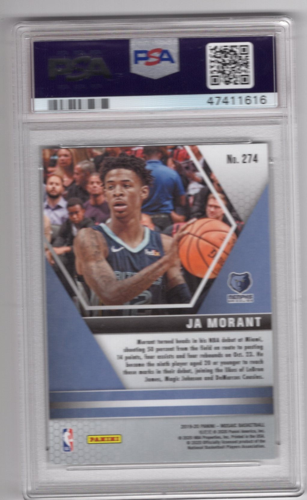 2019 PANINI MOSAIC JA MORANT ROOKIE #274 PSA 10 NBA DEBUT