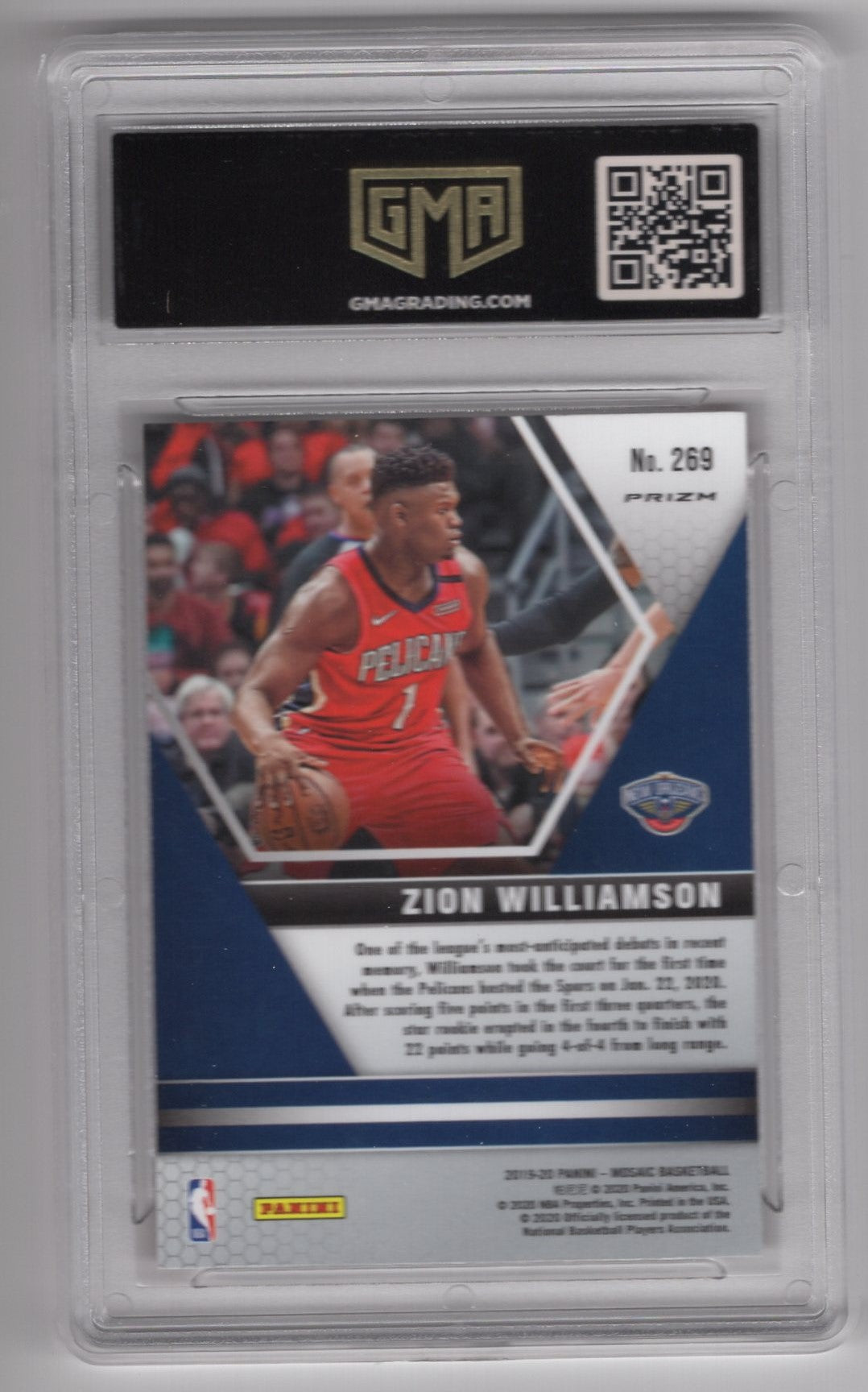 2019 MOSAIC ZION WILLIAMSON #269 NBA DEBUT REACTIVE BLUE PRIZM ROOKIE