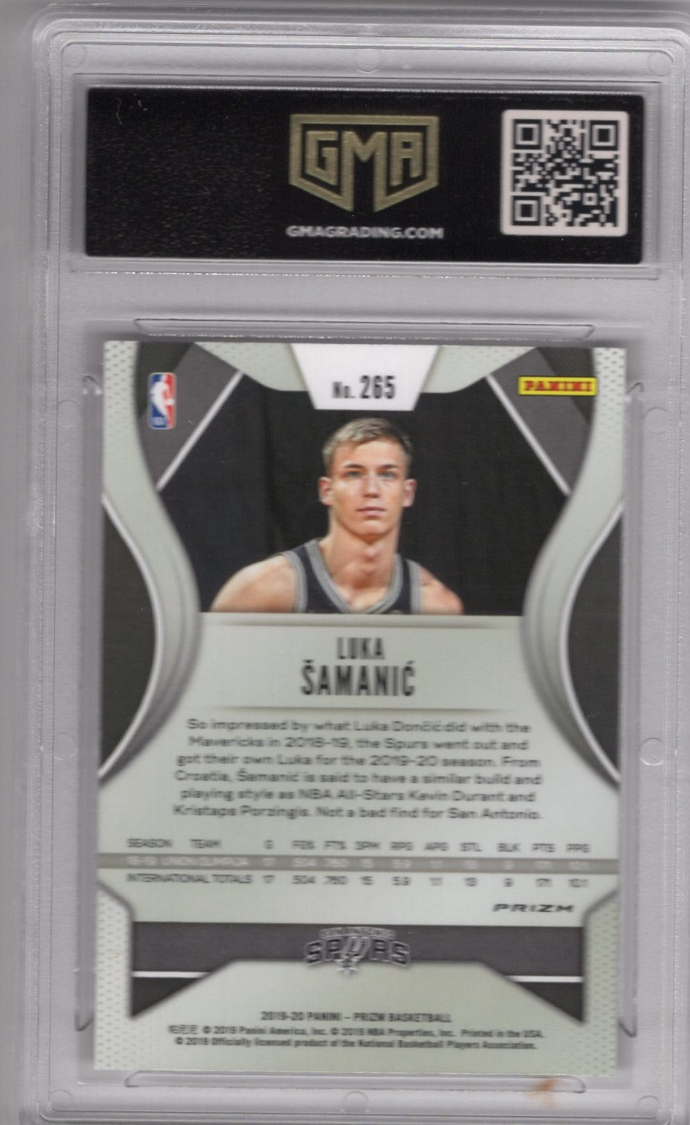 2020 PANINI PRIZM LUKA SAMANIC #265 SILVER ROOKIE PRIZM MINT 9