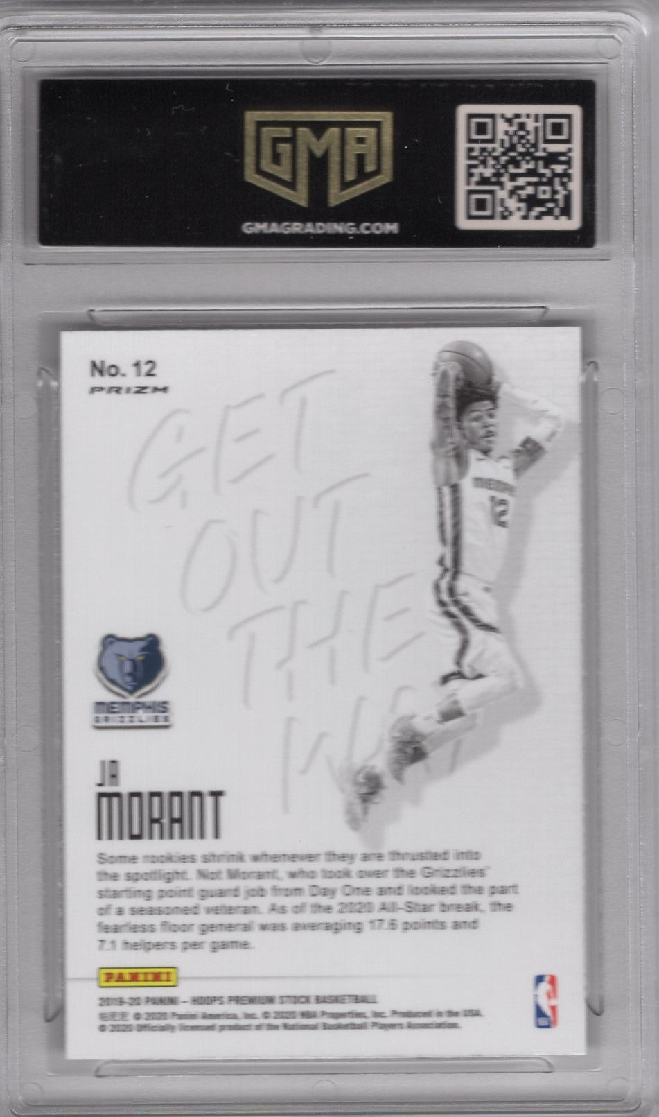 2019 NBA HOOPS JA MORANT #12 GET OUT THE WAY SILVER ROOKIE PRIZM GEM MINT 10