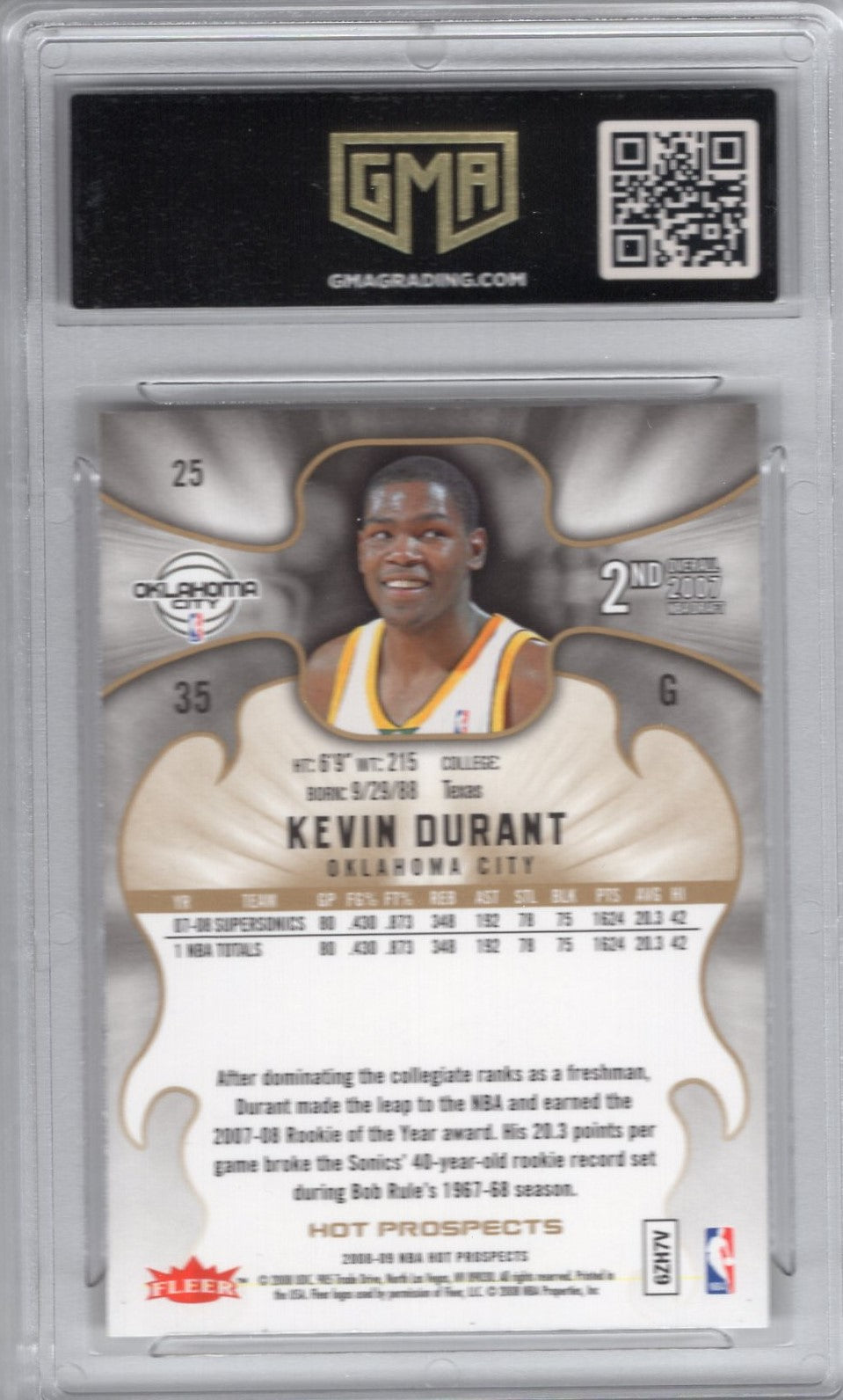 2008 FLEER HOT PROSPECTS KEVIN DURANT #25 GEM MINT 10