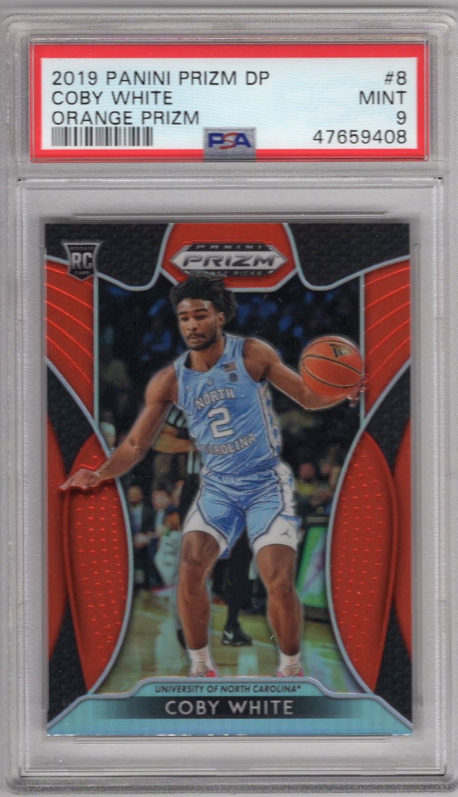 2019 PANINI PRIZM DRAFT PICKS COBY WHITE ORANGE PRIZM ROOKIE CARD PSA 9