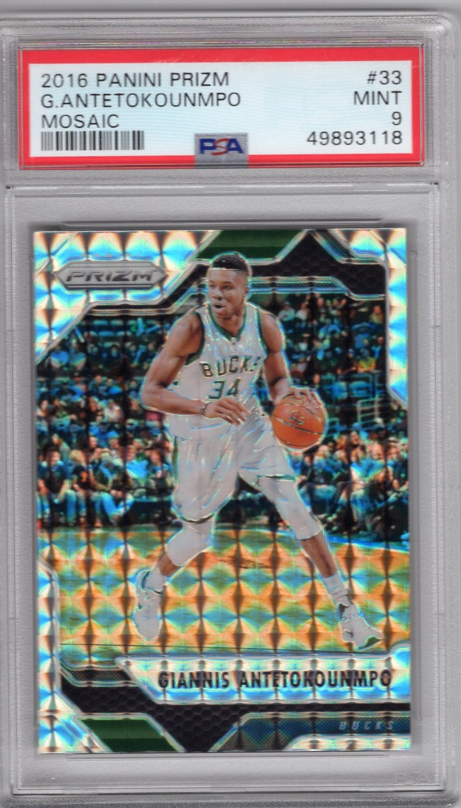 2016 PANINI PRIZM GIANNIS ANTETOKOUNMPO MOSAIC #33 PSA 9