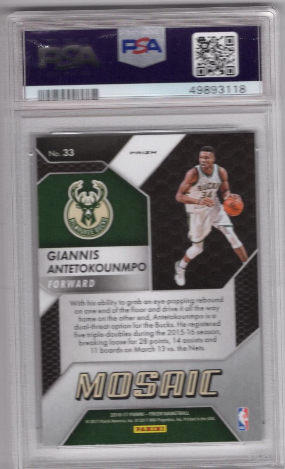 2016 PANINI PRIZM GIANNIS ANTETOKOUNMPO MOSAIC #33 PSA 9