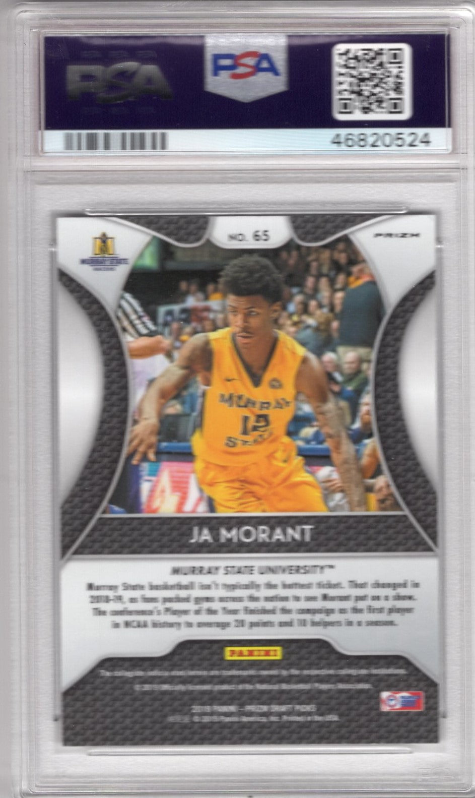 2019 PANINI PRIZM DRAFT PICKS JA MORANT SILVER PRIZM ROOKIE CARD #65 PSA 9