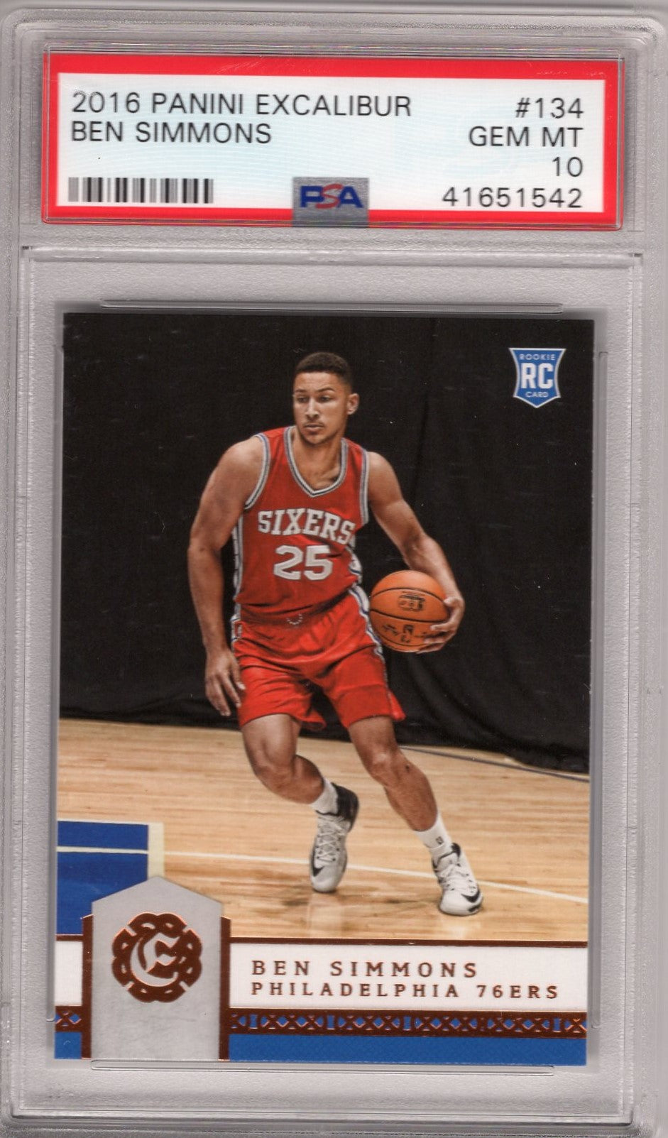 2016 PANINI EXCALIBUR BEN SIMMONS #134 ROOKIE CARD PSA 10