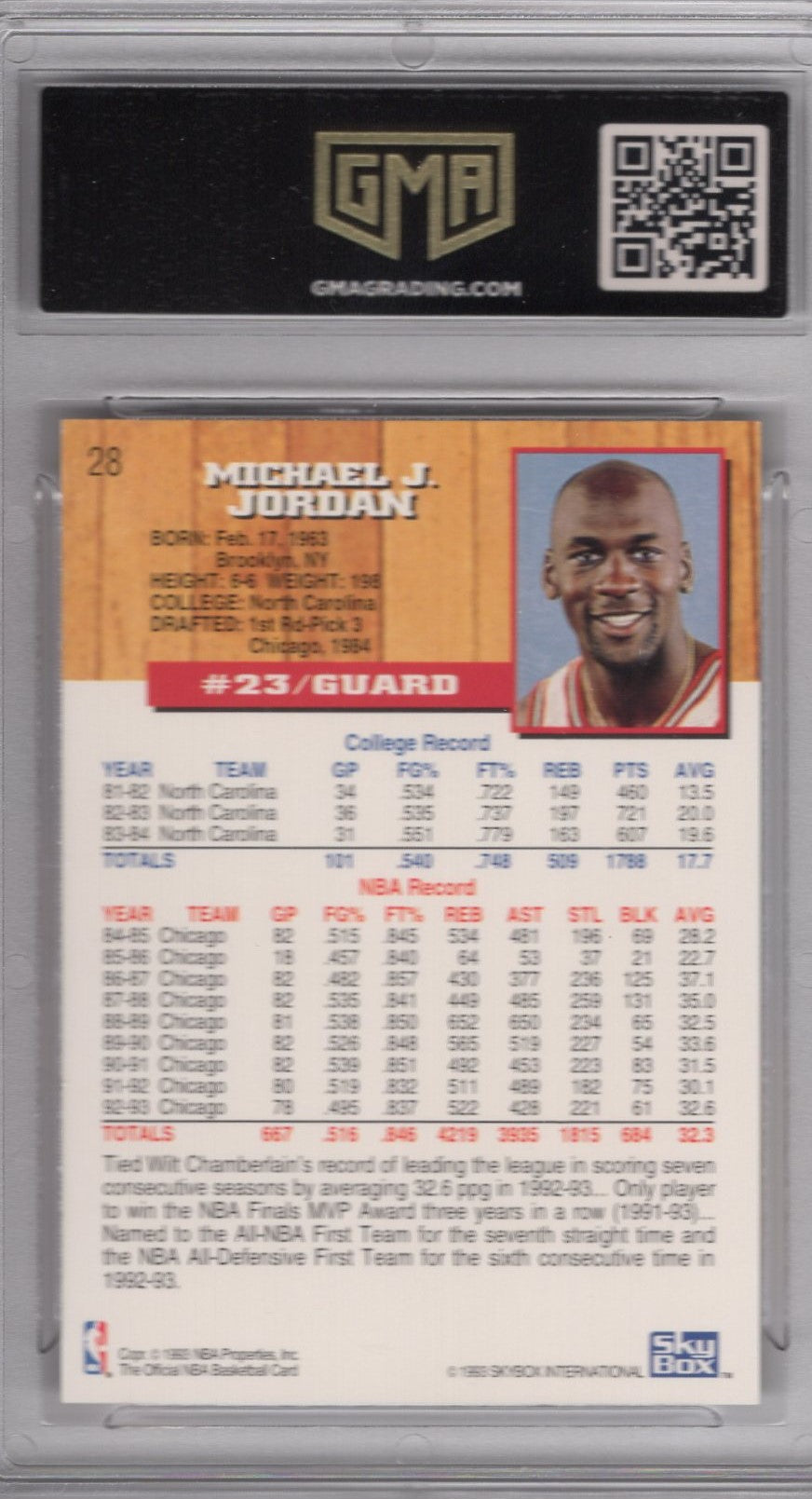 1993 NBA HOOPS MICHAEL JORDAN #28 MINT 9