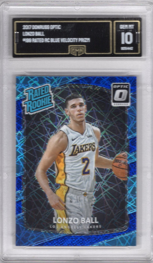 2017 DONRUSS OPTIC LONZO BALL #199 RATED ROOKIE BLUE VELOCITY PRIZM GEM MINT 10