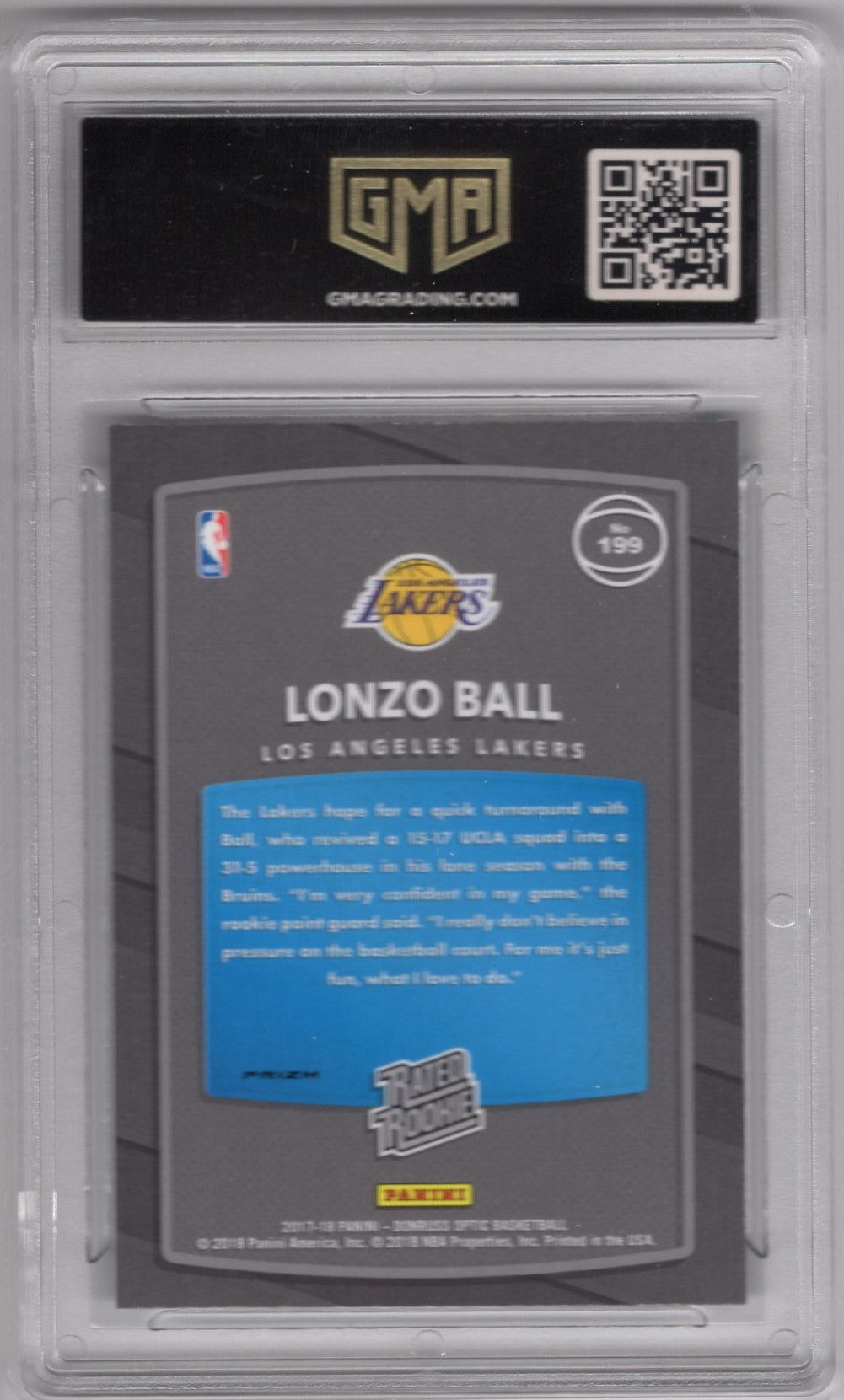 2017 DONRUSS OPTIC LONZO BALL #199 RATED ROOKIE BLUE VELOCITY PRIZM GEM MINT 10