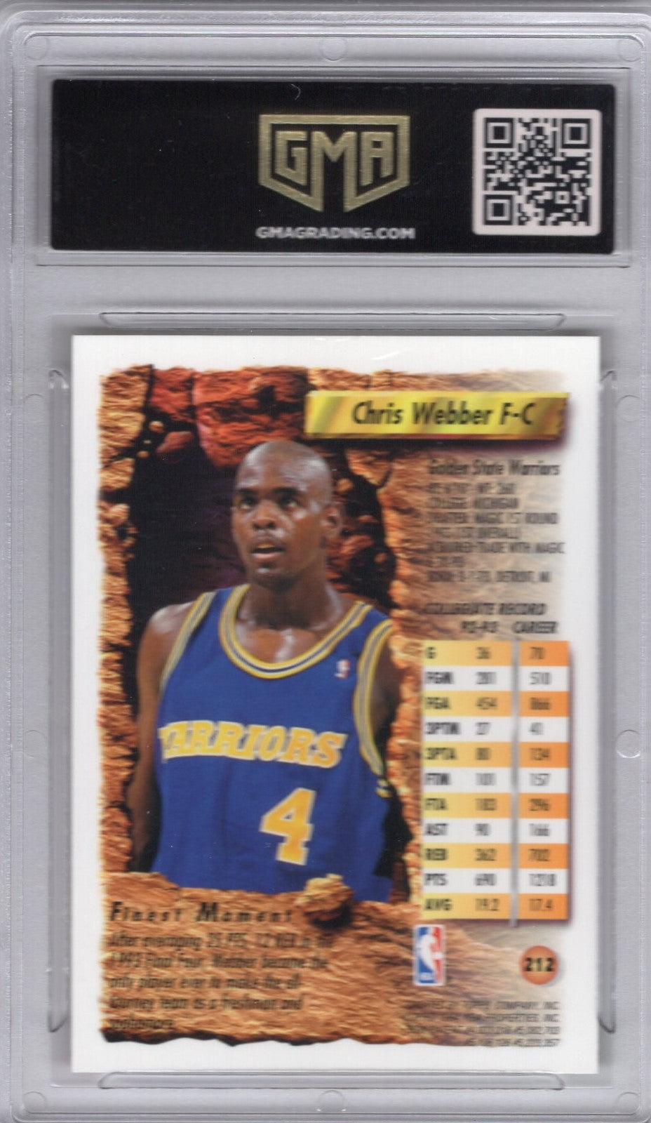 1993 TOPPS FINEST CHRIS WEBBER #212 ROOKIE CARD