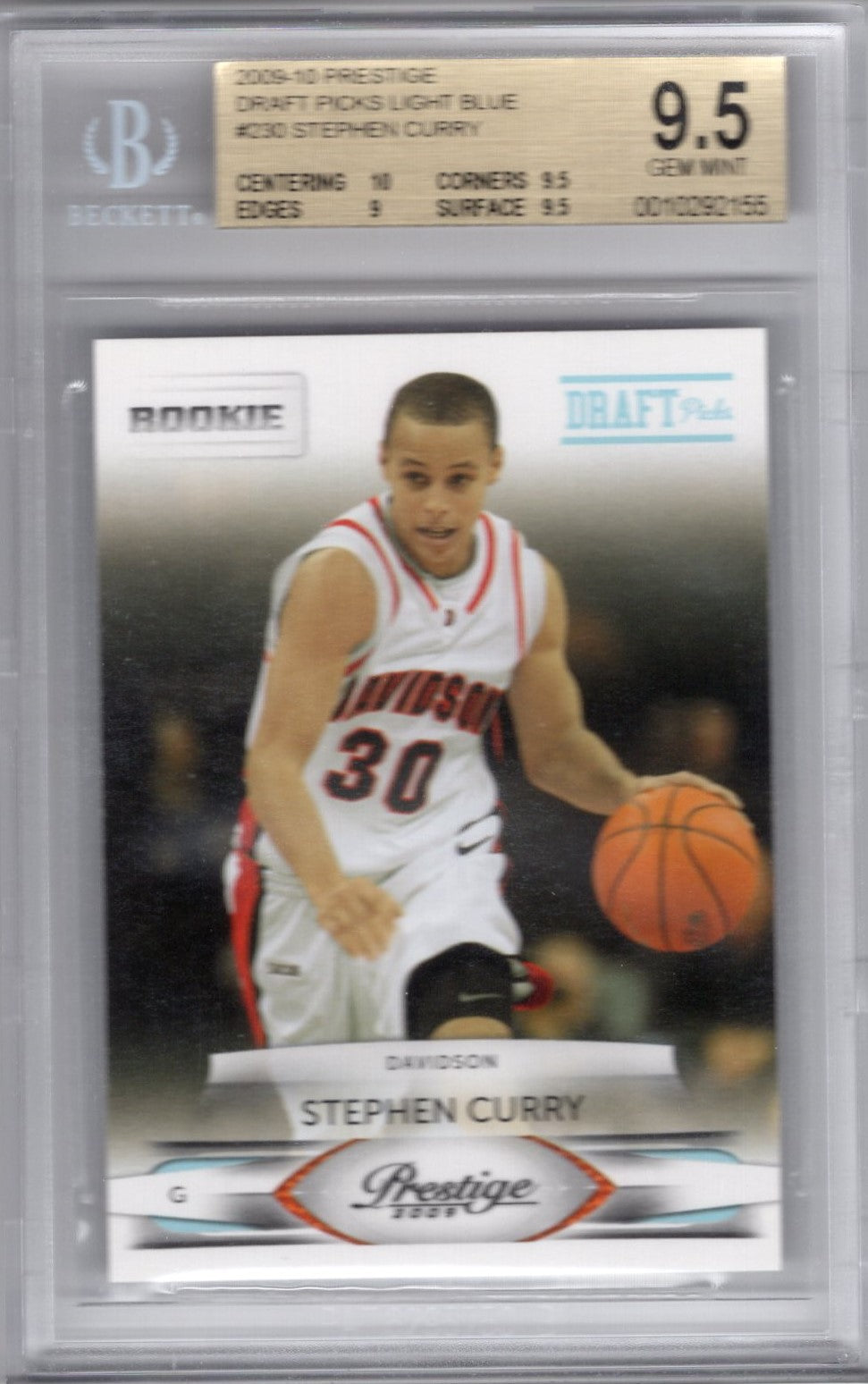 2009 PRESTIGE DRAFT PICKS LIGHT BLUE STEPHEN CURRY 091/999 SSP #230 BGS 9.5 (10,9.5,9.5,9)