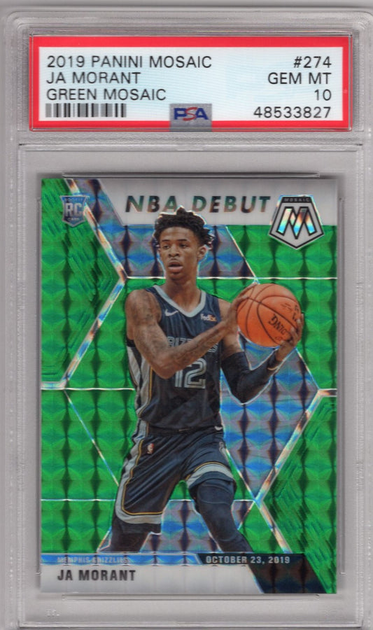 2019 PANINI MOSAIC JA MORANT GREEN MOSAIC ROOKIE CAERD PSA 10