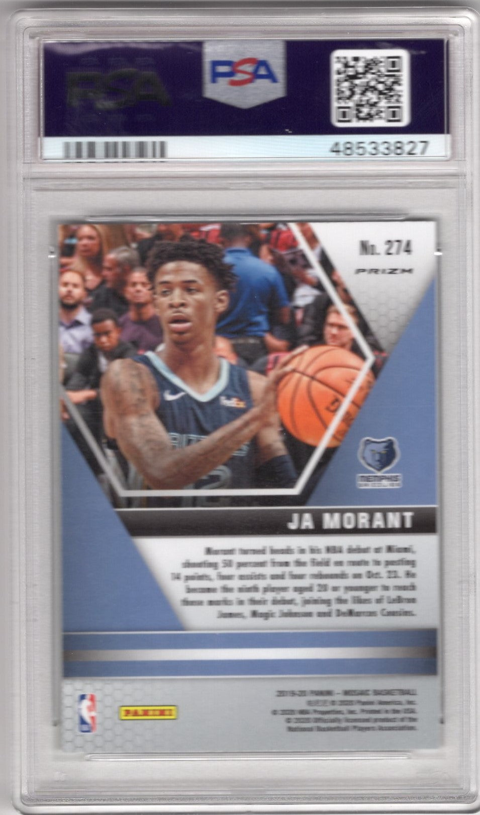 2019 PANINI MOSAIC JA MORANT GREEN MOSAIC ROOKIE CAERD PSA 10