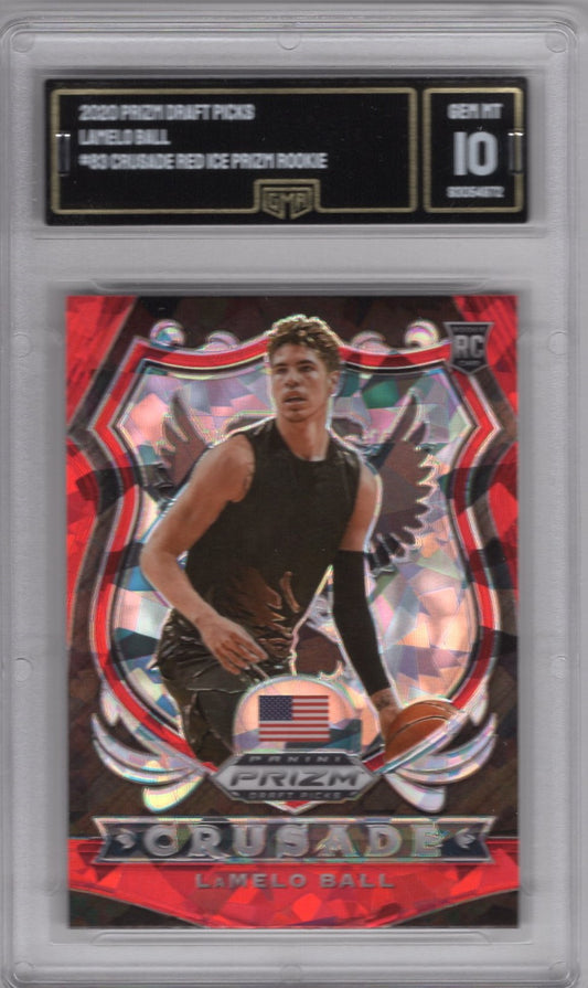 2020 PANINI PRIZM DRAFT PICKS LAMELO BALL #83 CRUSADE RED ICE ROOKIE PRIZM