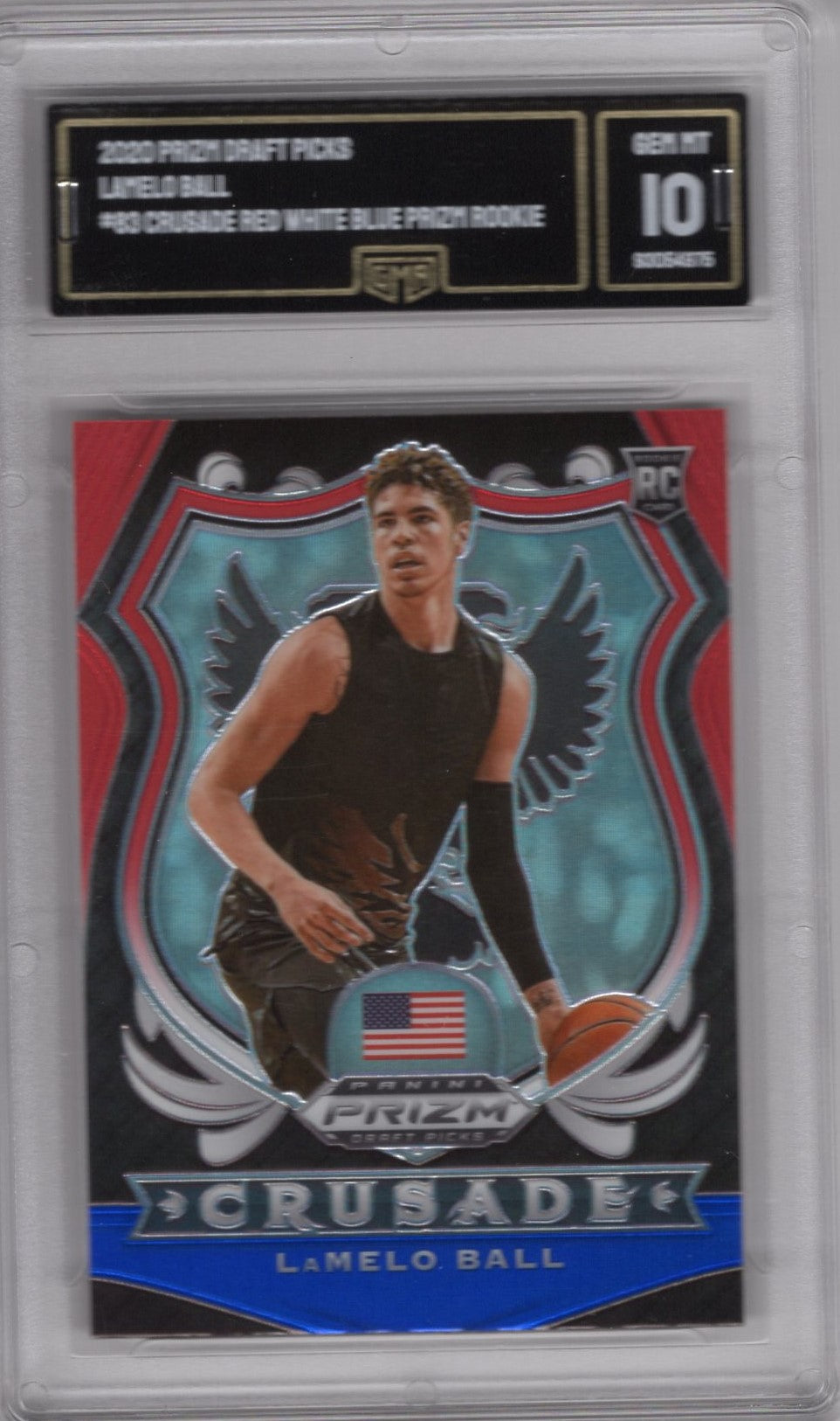 2020 PANINI PRIZM DRAFT PICKS LAMELO BALL #83 CRUSADE RED,WHITE ,AND BLUE PRIZM ROOKIE