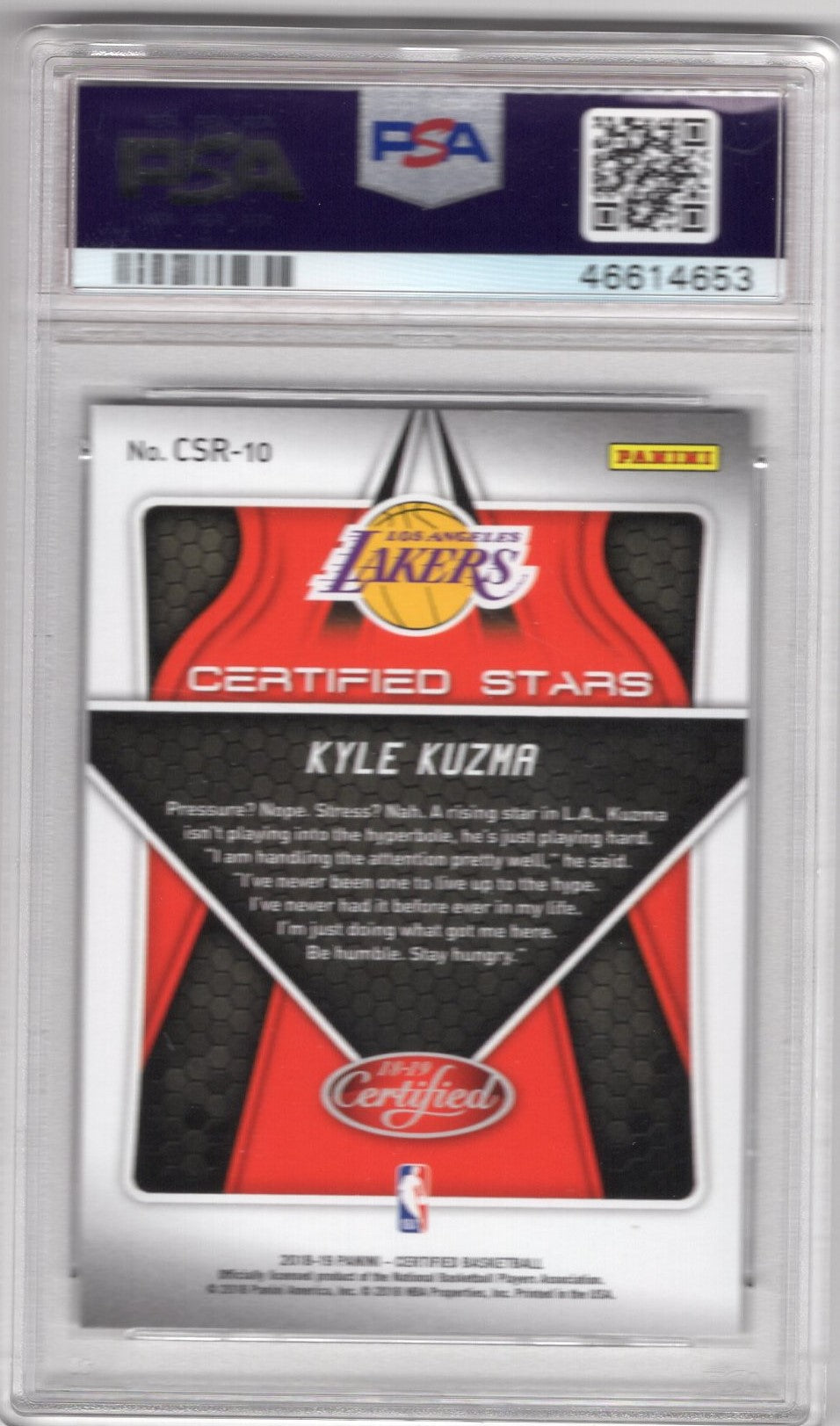 2018 PANINI CERTIFIED KYLE KUZMA CERTIFIED STARS #10 PSA 10