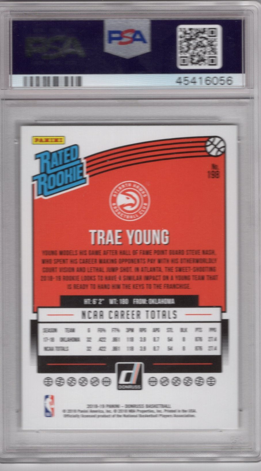 2018 DONRUSS TRAE YOUNG RATED ROOKIE PSA 9 #198