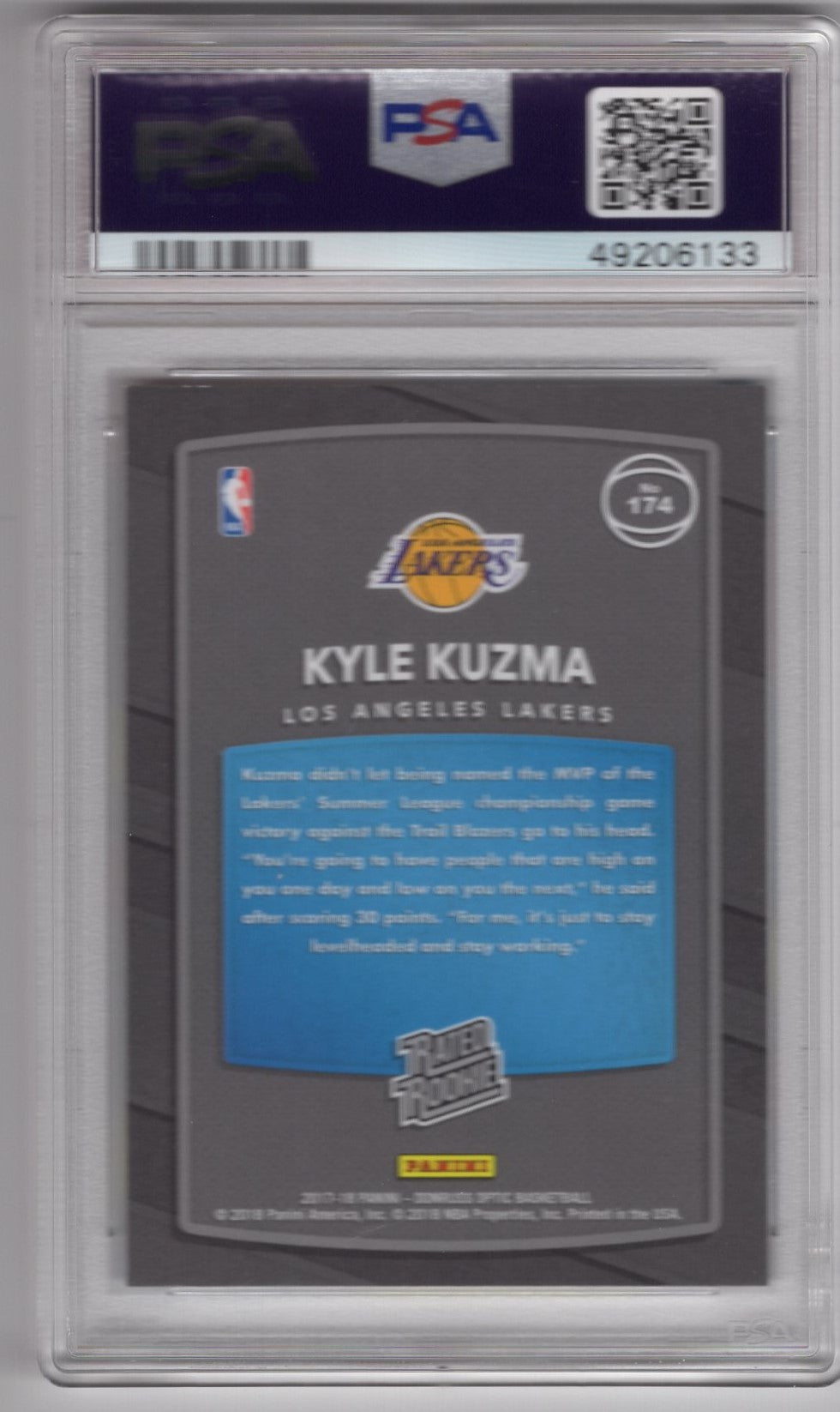 2017 PANINI DONRUSS OPTIC KYLE KUZMA RED AND YELLOW #174 RATED ROOKIE PSA 9