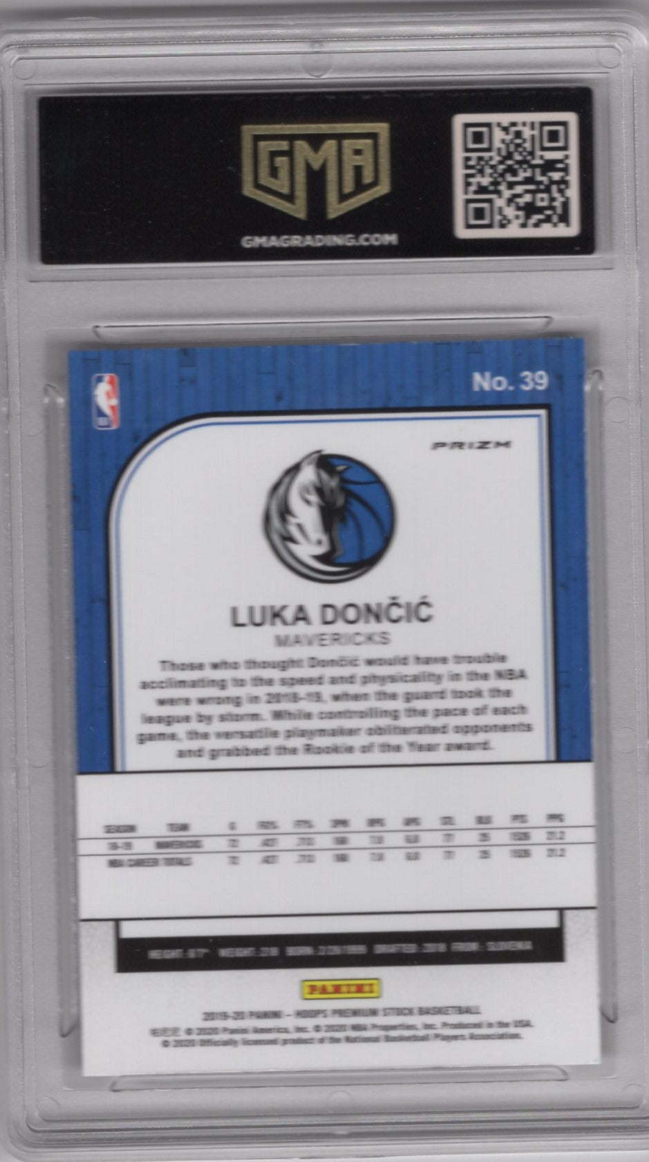 2019 NBA HOOPS PREMIUM STOCK LUKA DONCIC #39 BLUE PRIZM 2ND YEAR