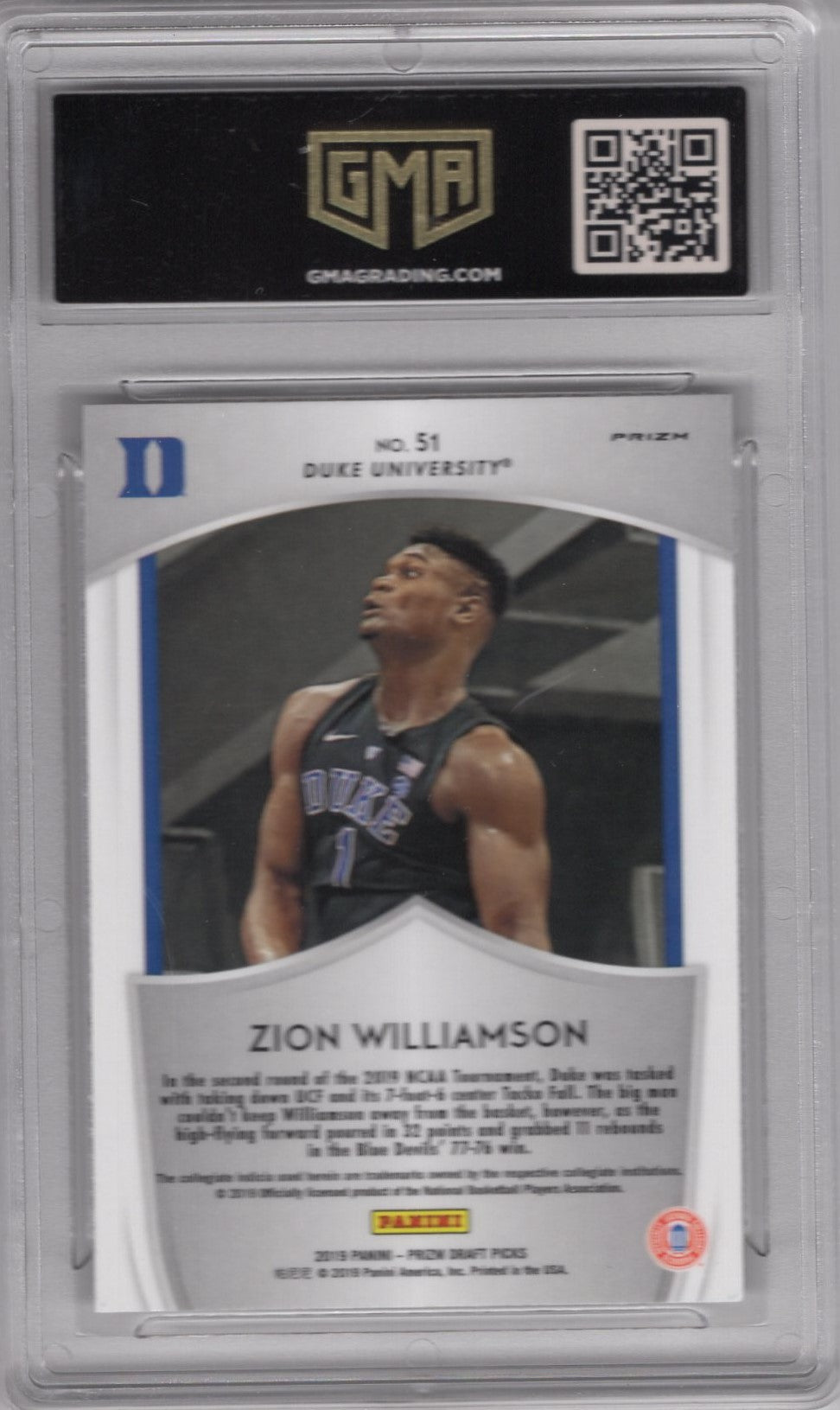 2019 PANINI PRIZM DRAFT PICKS ZION WILLIAMSON #51 CRUSADE SILVER PRIZM ROOKIE CARD GEM MINT 10