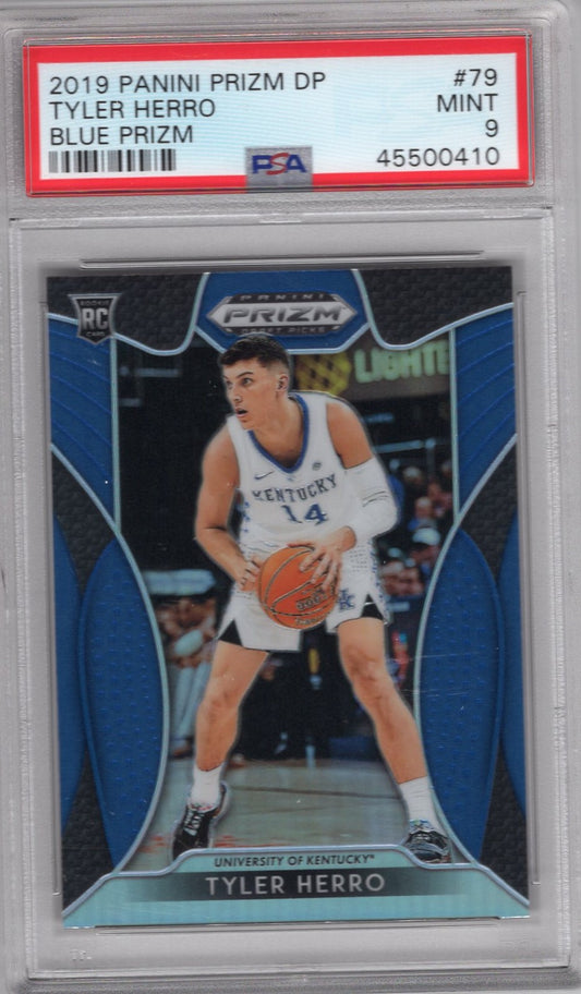 2019 PANINI PRIZM DRAFT PICKS TYLER HERRO BLUE PRIZM ROOKIE CARD #79 PSA9