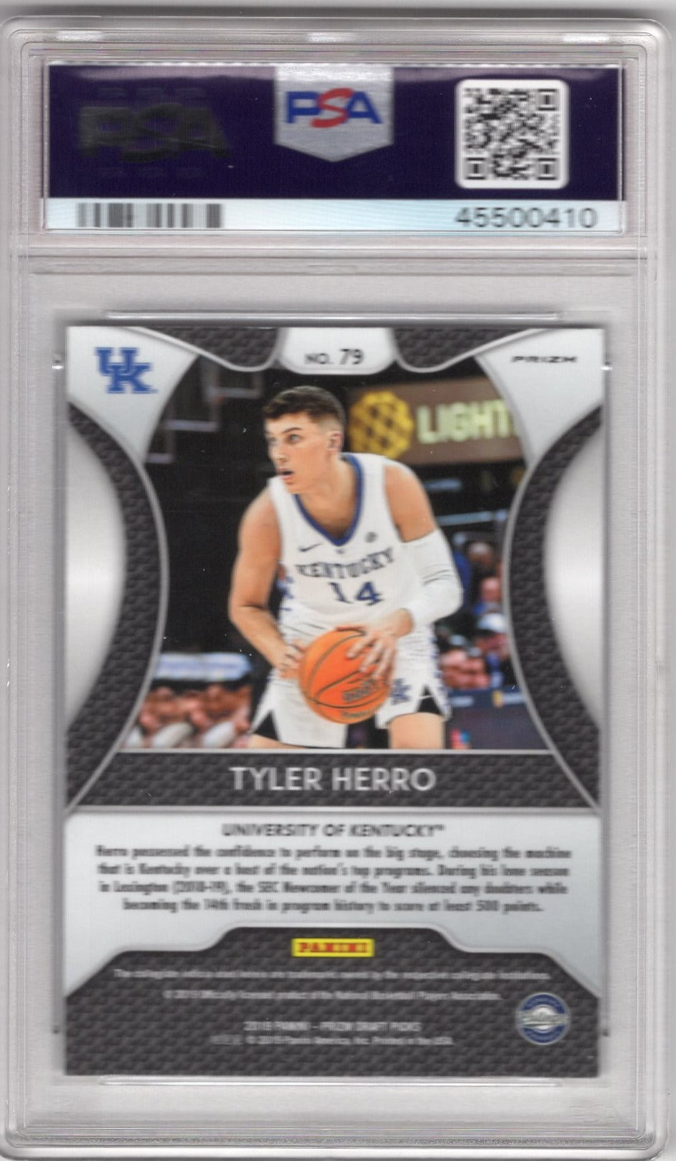 2019 PANINI PRIZM DRAFT PICKS TYLER HERRO BLUE PRIZM ROOKIE CARD #79 PSA9