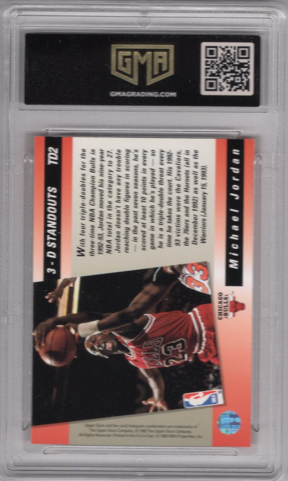 1993 UPPER DECK MICHAEL JORDAN #TD2 TRIPLE DOUBLE HOLOGRAM 3-D STANDOUTS