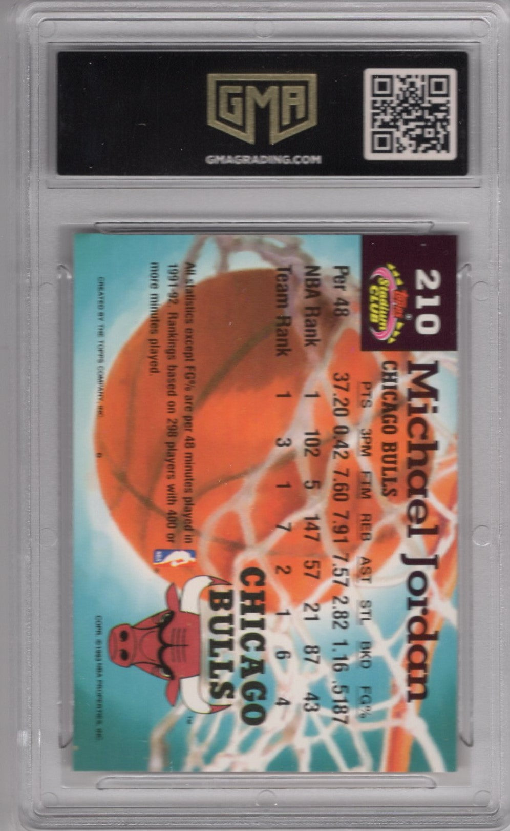 1992 STADIUM CLUB MICHAEL JORDAN #210 MEMBERS CHOICE MINT 9