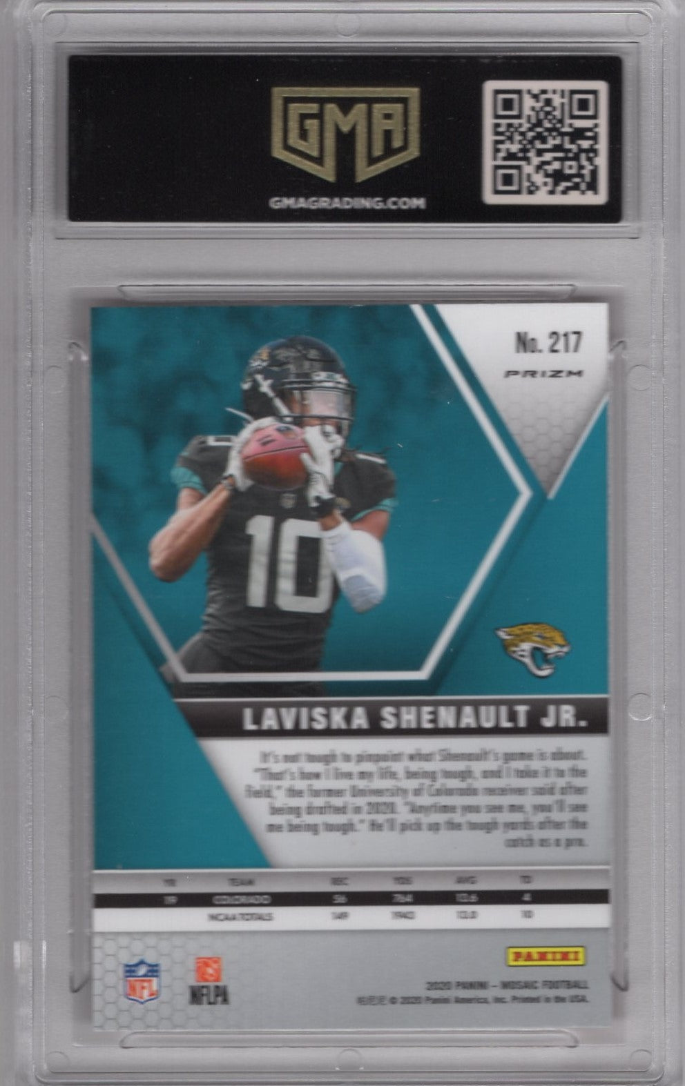 2020 MOSAIC FOOTBALL LAVISKA SHENAULT JR. #217 REACTIVE GREEN MOSAIC PRIZM GEM MINT 10