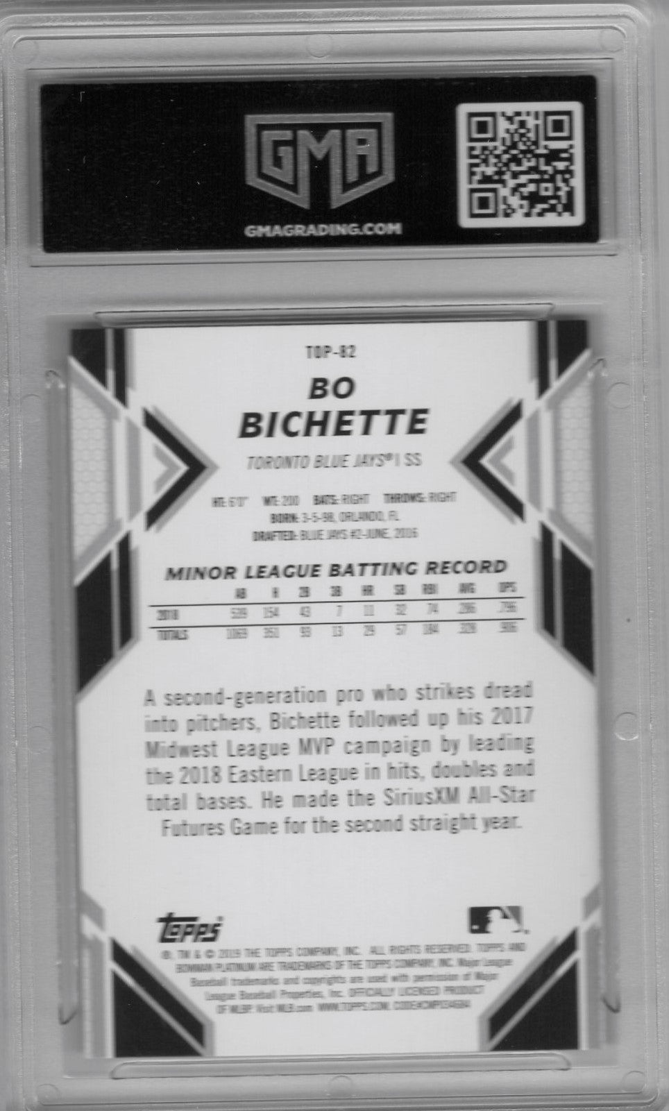 2019 BOWMAN PLATINUM BO BICHETTE TOP PROSPECT #TOP-82 PURPLE 41/250