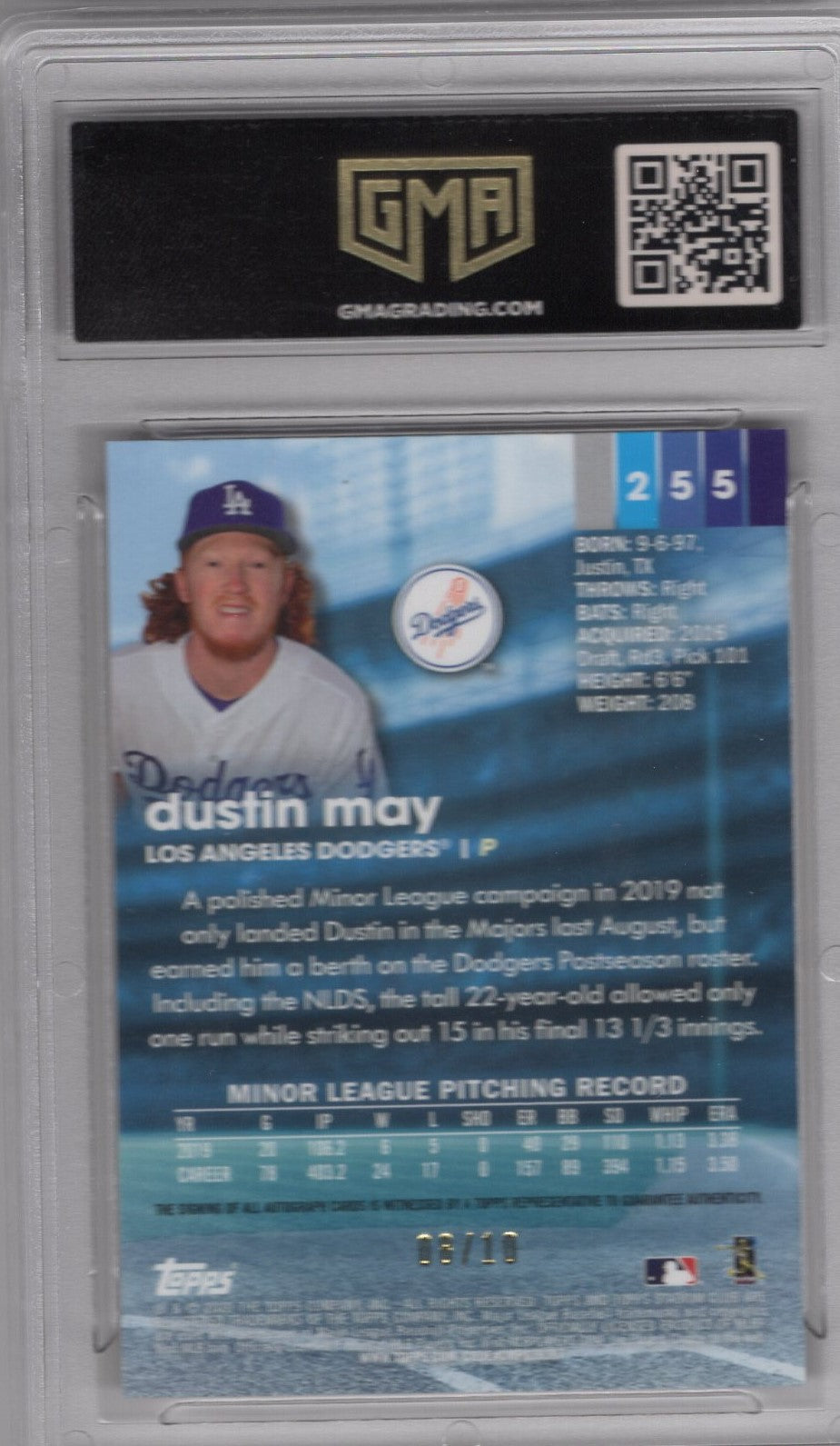 2020 STADIUM CLUB CHROME DUSTIN MAY GOLD REFRACTOR 8/10 JERSEY NUMBER ROOKIE